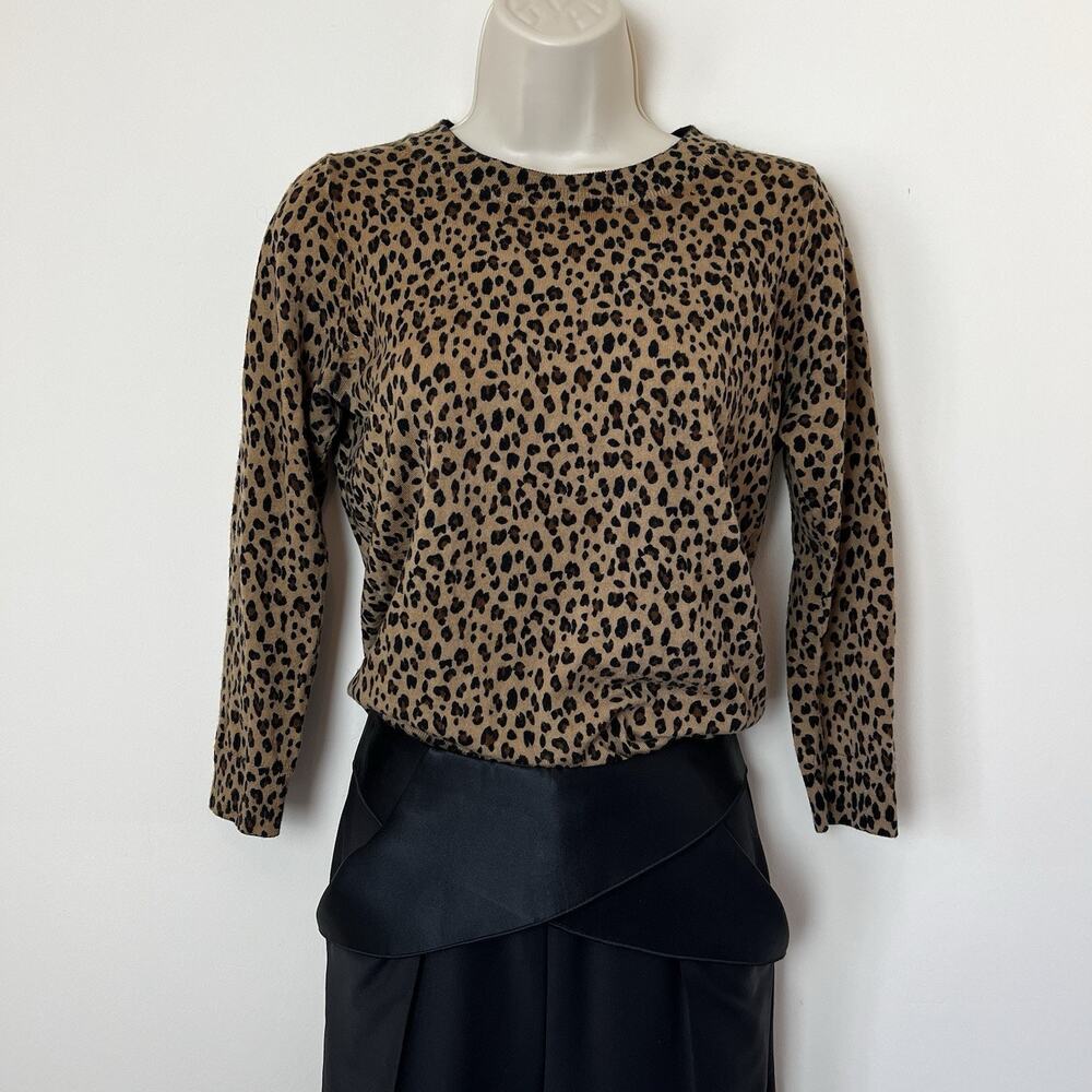 J.Crew Merino Wool Leopard Print Crew Neck Pullover Sweater Lightweight Small